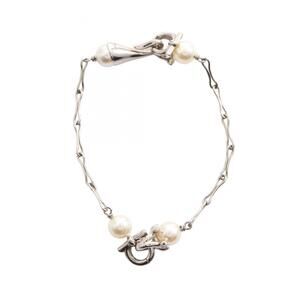 SALVATORE FERRAGAMO Silver Pearl Charm Bracelet